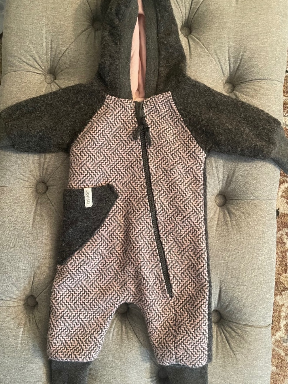 Jonsu Wool Baby Hooded Jumpsuit Romper Herringbone 50/56 0-2M